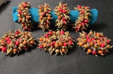 Vtg 70's Wood Bead Cluster Napkin Rings - Set of 7 (Set of 6 w/ 1 Bonus Spare) picture