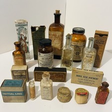 Antique Medicine Bottles & Boxes Lot 20 Vintage Apothecary Pharmacy Drugstore picture