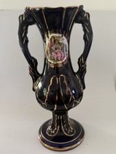 cobalt blue and gold porcelain double-handled vase romantic courting couple picture