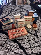 Vintage First Aid Kit Lot - J&J Boy Scout Tin, Sentinel, Red Cross Cotton, Tins picture