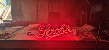 Vintage Stroh's Red Neon Sign w/ 120V Transformer, Glass/Metal, 1983 picture