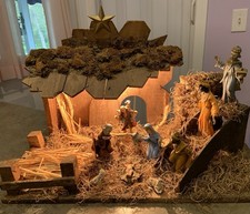 Vtg Italian Lighted Nativity Set Creche Mid Century 9 Fixed Figures + Extra Mary picture