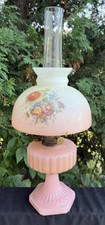 Antique 1935 - 36 Aladdin Corinthian Pink Moonstone Oil Lamp - With Shade picture