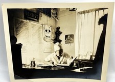 Vintage B&W photo 1930s Halloween skull college dorm stage play costume books picture