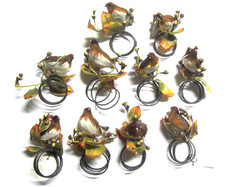 Vintage Chateau X Napkin Rings Holders Jane Krolik Set 10 Featuring Birds Leaves picture