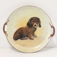 Vintage Hand-Painted Dachshund Porcelain Handled Tray Signed Ruth c.1940s picture
