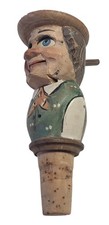 Hand-Carved Vintage Wooden Mechanical Bottle Stopper With Movable Mouth and Eyes picture
