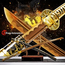 All Gold Sharp Full Tang Japanese Samurai Katana Sword 1095 Steel Battle Ready picture
