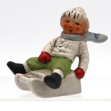 Vintage Goebel W Germany Boy On Sled Blue Scarf Figurine 13904-07 Signed Ex-Cond picture