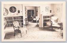 Vintage RPPC Interior Library Study Room Bookshelves Armchairs Postcard 1920s picture