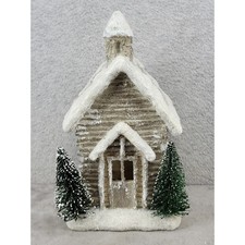 At Home Holiday Hoedown Snowy Log Cabin Church Christmas Village Decor 9.75 in picture