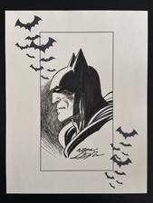 Neal Adams Original Batman Head Sketch Ink Art Signed On Cream Paper picture