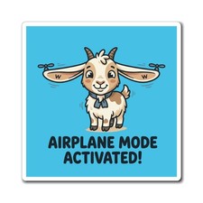 Airplane Mode Activated Cute Goat Magnet | Square Fridge Magnet picture