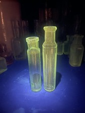 Beautiful Antique UV Glowing Manganese Ribbed Poison Apothecary Vial Bottles picture
