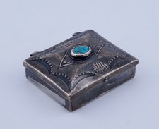 Vintage Native American Navajo Sterling Silver Turquoise Pill Trinket Box  picture