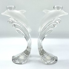 VTG Lenox Crystal Candlestick Holder Set Dolphins Leaping Waves; Made In Germany picture