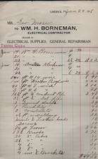 1918 Wm H Borneman Electrical Contractor Limerick PA Antique Billhead Invoice picture