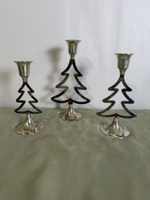 Vntg 1995 International Silver Co Christmas Tree Candlestick Holders Set 3 Boxed picture