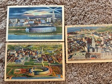 3 Vintage Cleveland Ohio Linen Postcards Municipal Stadium Terminal Tower Unused picture