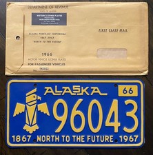 1966 Alaska License Plate Totem North To The Future Unused With Paper Sleeve picture