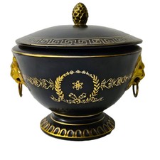 Vintage Lenwile Ardalt Black Gold Ceramic Vanity Jar 7