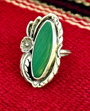 Vintage Malachite Navajo Sterling Silver Ring Size 7 3/4 Native American EUC picture