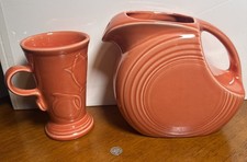 Homer Laughlin Fiesta Persimmon Large 67oz Disc Pitcher + Fiesta Cup W/ Handle picture