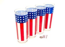 tall slender VINTAGE LIBBEY US PATRIOTIC FLAG DRINKING GLASS GLASSES set (4) picture