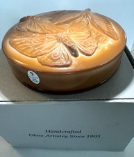 Fenton Vintage CARMEL SWAG  NIB Glass  Dresser Box Butterfly Signed Randy Fenton picture
