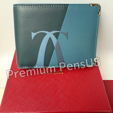 CARTIER Blue Leather Wallet Gold Corner Accent Luxury Vintage Collectible picture