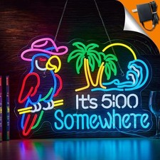 Large Size Parrot Its 5 00 O'clock Somewhere Neon Sign Bar Beer Beach Decor picture