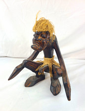 Vintage Wooden Carved Tribal Squatting Figure Folk Art Phallic 8.5 picture