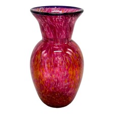 Cranberry Art Glass Confetti Vase Hand Blown Tortoise Marbled Signed Brubaker picture