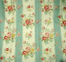 VINTAGE UPHOLSTERY FABRIC RICHLOOM 2003 FLORAL STRIPE PINK BURGUNDY AQUA 54 X 69 picture