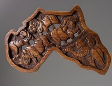 Vintage African Big 5 Hand Carved Wooden Wall Plaque Shaped African Silhouette picture