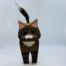 VTG Hand Painted Wooden Folk Art Cat Kitten Shelf Sitter 1980's 11
