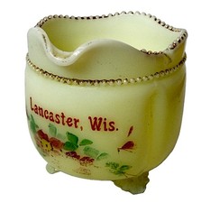 LANCASTER WI WISCONSIN Uranium Custard Souvenir ANTIQUE Glass TRINKET Creamer picture