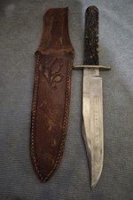 Antique Challenge Cutlery Co Sheffield England Hunter's Knife Bowie Stag Etched picture