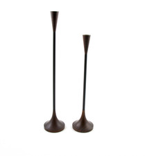 Pair MCM Sam Mann Rosewood & Black Steel Graduated Tiny Tapers Candle Holders picture