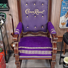 Crown Royal Purple Tufted Advertising Chair w/ Wood Arms Distillery Theme picture