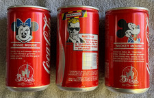 3 Vtg Prototype Coca Cola Cans, Disney 15 Years, Minnie & Mickey Mouse, Headroom picture
