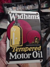 VINTAGE RARE WADHAMS TEMPERED MOTOR OIL  PORCELAIN ENAMEL SIGN 10