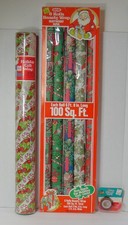 Mid 20th Century Vintage Christmas Wrapping paper in Open Box Jumbo Roll New  picture