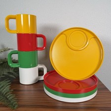 Vintage Ingrid Chicago Multicolor Plastic Snack Picnic Set Mugs and Plates picture