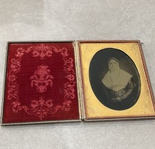 Antique 1850s Cased Ambrotype Portrait Woman Ornate Leather Case AS IS picture