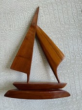 MCM Hand Carved Teak Wood Sailboat Sculpture Mid Century Modern Vintage Boat picture