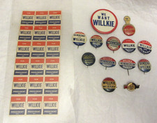 VTG WENDELL WILLKIE 12 Buttons, 1 Pin & Lot of 18 - 1940 STAMPS For President picture