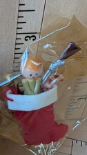 VTG  Package Tie On Decoration NRFP Felt Stocking Chenille with Riffle Horn Toys picture