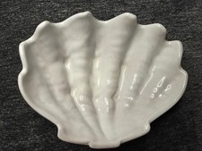 USA Frankoma Cream Glazed Pottery Footed Nautical Ocean Half Clam Shell Dish  picture