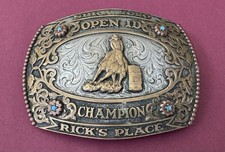 Vintage 2020 SBRA Open ID Rick’s Place Champion Barrel Racing Trophy Belt Buckle picture
